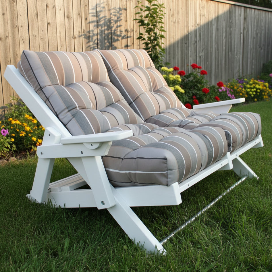 Amish Siesta High Back Folding Loveseat - Milano Char Sunbrella Fabric - White Poly - Siesta Outdoors - Main Photo with Background