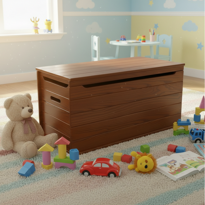 Wooden storage bench on a white background