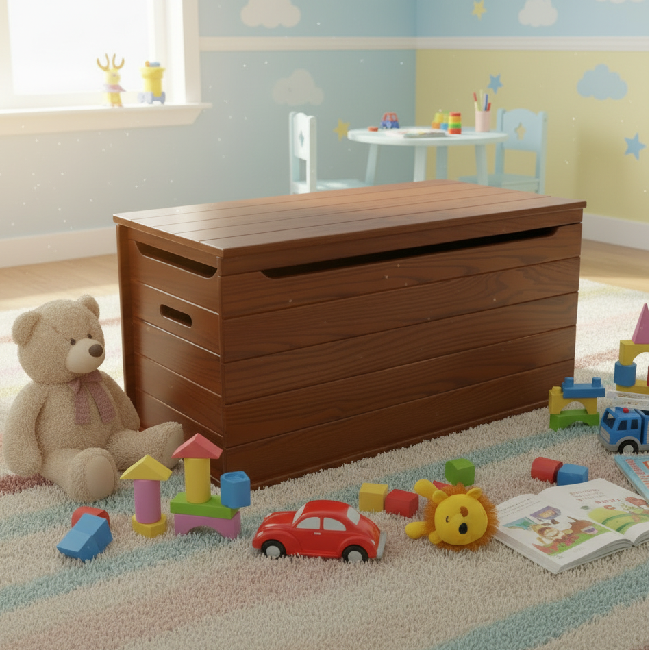 Wooden storage bench on a white background