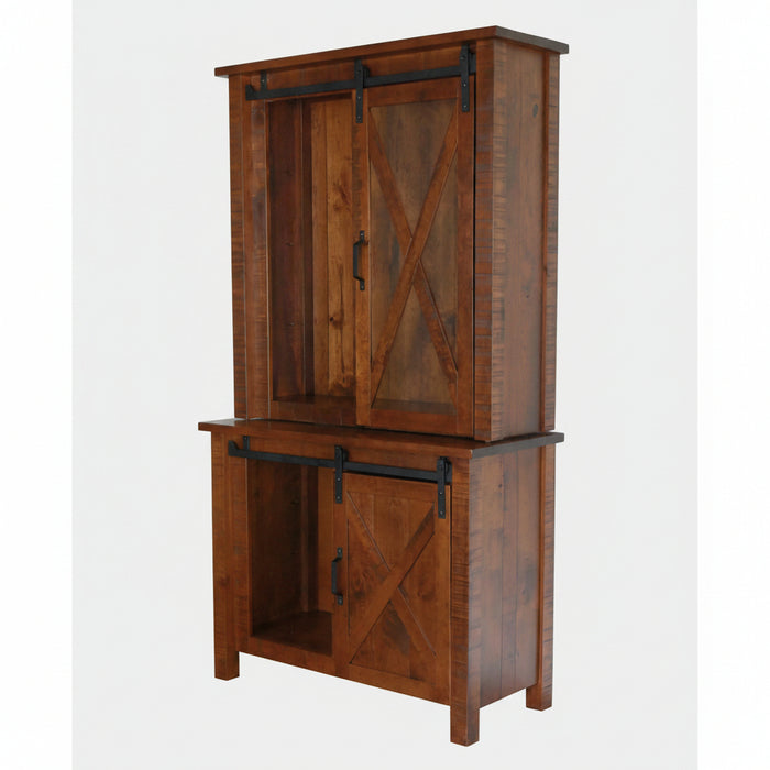 Sliding Barn Floor 2-Door Hutch - Rough Sawn 2-Door Hutches Farmhouse Rough Sawn