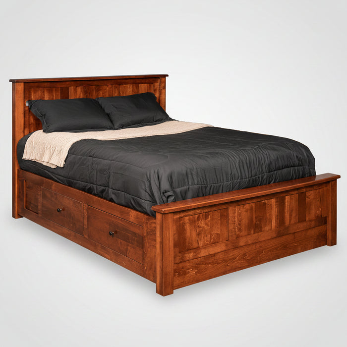 Amish Solid Wood Shaker Storage Bed With Drawers - 4-Drawer Storage - Brown Maple OCS-113 Michaels Cherry