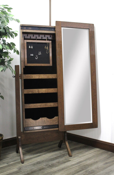 Amish Sonoma Jewelry Cheval Mirror
- Sliding Mirror (Slides To The Right Standard)
- Hinged Earring Door
- 11 Hook Necklace Board
- 1st Shelf: 3 Ring Slots
- 2nd Shelf: 3 Dividers
- 3rd Shelf: 4 Dividers
- Bottom Shelf: 1 Divider