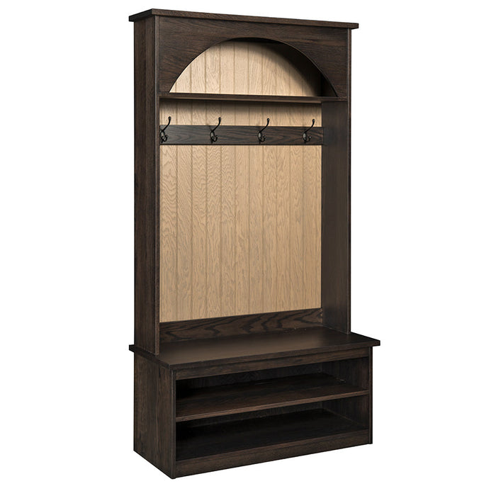 Amish St. Louis Hall Seat with Arched Top Bead Board Backing