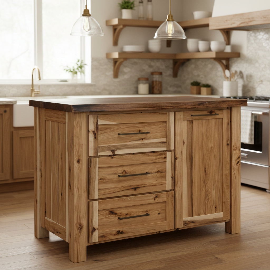 Amish Stanton Live Edge Walnut Island Bar - Hard Maple Butcher Block Top - Live Edge Top Island - In-Kitchen Photo