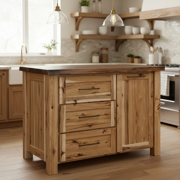 Amish Stanton Live Edge Walnut Island Bar - Hard Maple Butcher Block Top - Live Edge Top Island - In-Kitchen Photo
