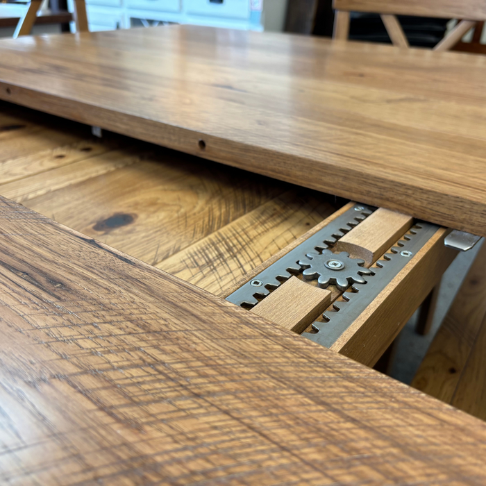 Amish Stanton X-Base Dining Set - Lamar Dining Chairs - Solid Hickory Wood Dining Set - Rough Sawn - Close Up