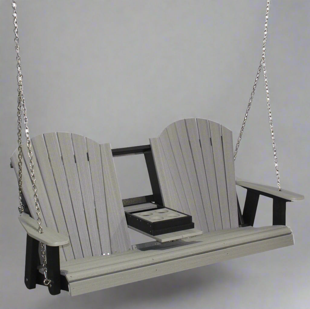 Amish Sterling Adirondack 5' Settee Swing - Driftwood Gray on Black Poly - Main Photo
