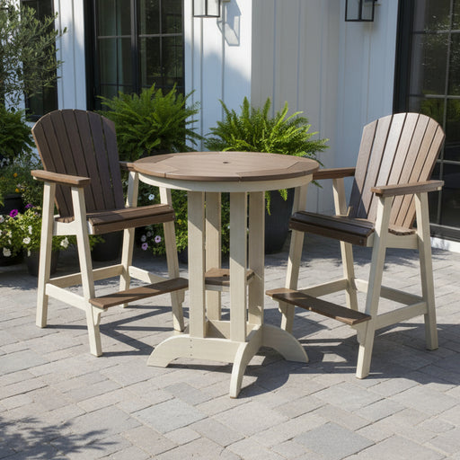 Amish Sterling Adirondack Balcony Set - Sterling Balcony Table - 2 Sterling Adirondack Bar Chairs - Poly Colors Antique Mahogany on Birchwood - Set Photo