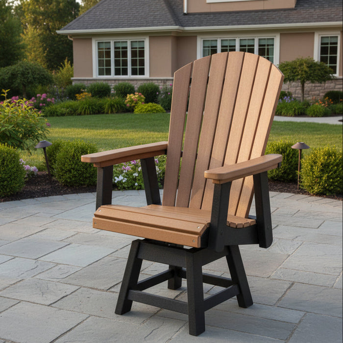 Amish Sterling Adirondack Swivel Dining Chair
Amish Made Poly Furniture
Made With HDPE Weather Resistant, Eco-Friendly Material
Rust Proof Stainless Steel Hardware
Maintenance Free!
Choose From 20+ Colors &amp; Color Combinations
360 Degree Swivel!
Overall: 26" Wide x 26" Deep x 42" High
Seat: 20.5" Wide x 18" Deep x 18" High
Also Available in Counter &amp; Bar Height