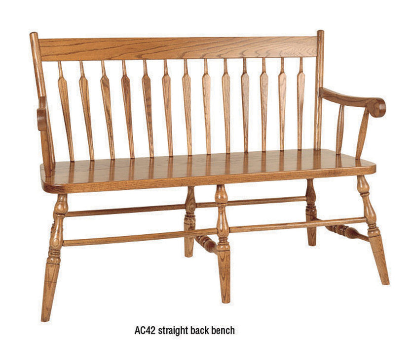 Straight Back Bench Hall Bench Backed Dining Bench Classic Style Amish Made Front Facing