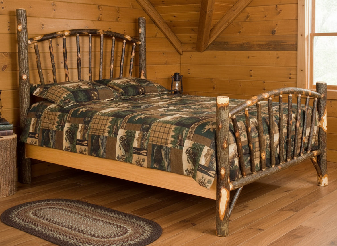 Sunburst Log Bed Amish Built Hickory Log Bed Front Facing