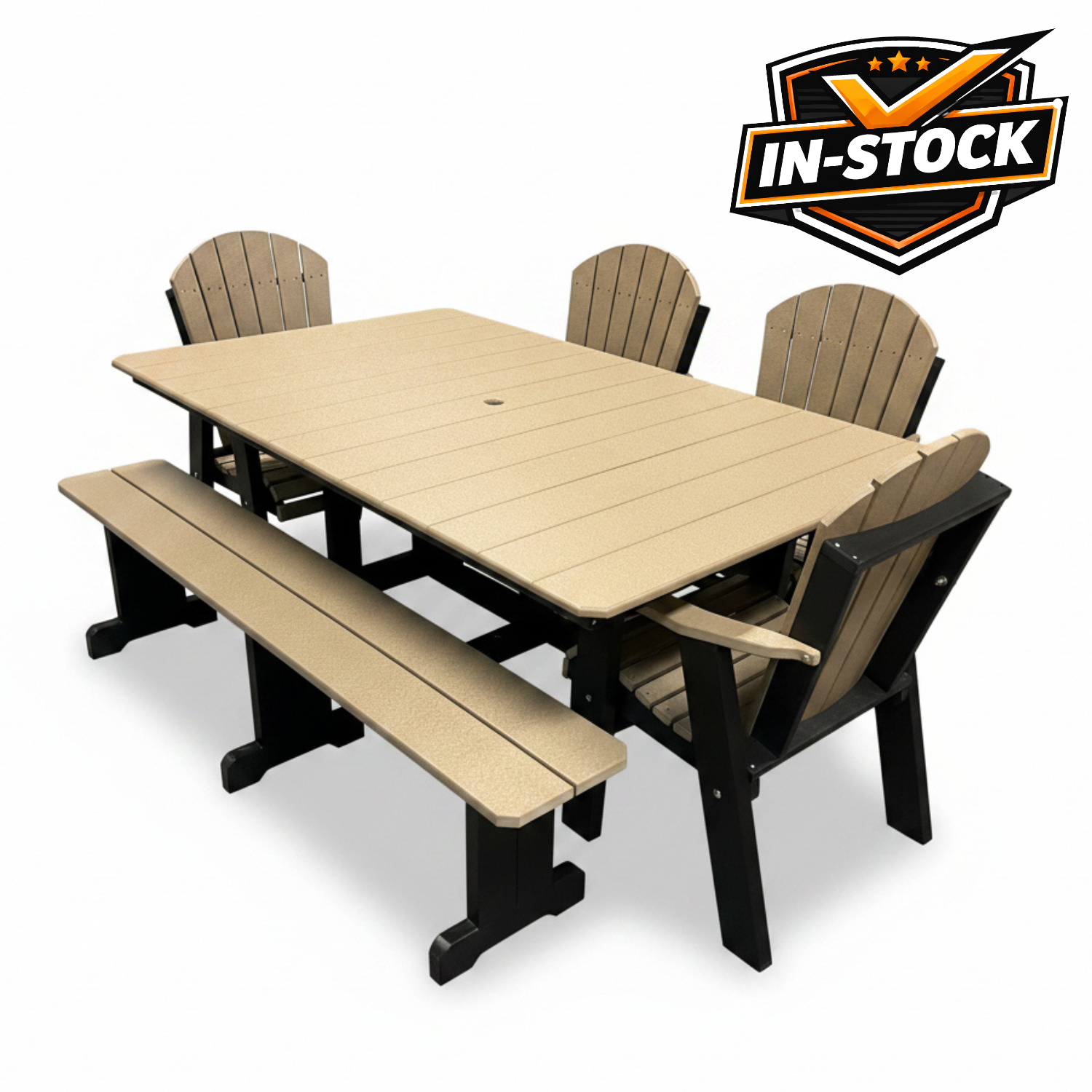 Amish Superior Adirondack 44" x 72" Dining Set - Adirondack Dining Chairs - Dining Bench- Poly 6' Table & Chairs With Bench - In-Stock