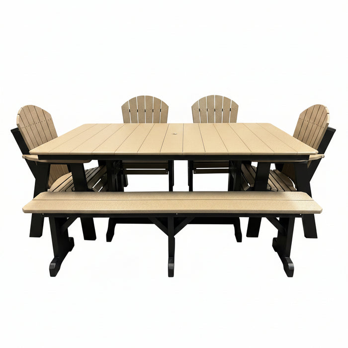 Amish Superior Adirondack 44" x 72" Dining Set - Adirondack Dining Chairs - Dining Bench- Poly 6' Table & Chairs With Bench - In-Stock 2