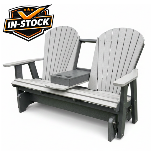 Amish Superior Adirondack 5' Glider With Cupholder - Tangent Poly - Light Gray on Dark Gray - Center Seat Folded Down 12