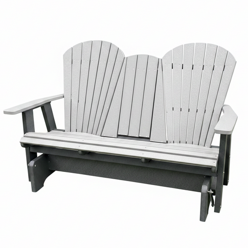 Amish Superior Adirondack 5' Glider With Cupholder - Tangent Poly - Light Gray on Dark Gray - Center Seat Up