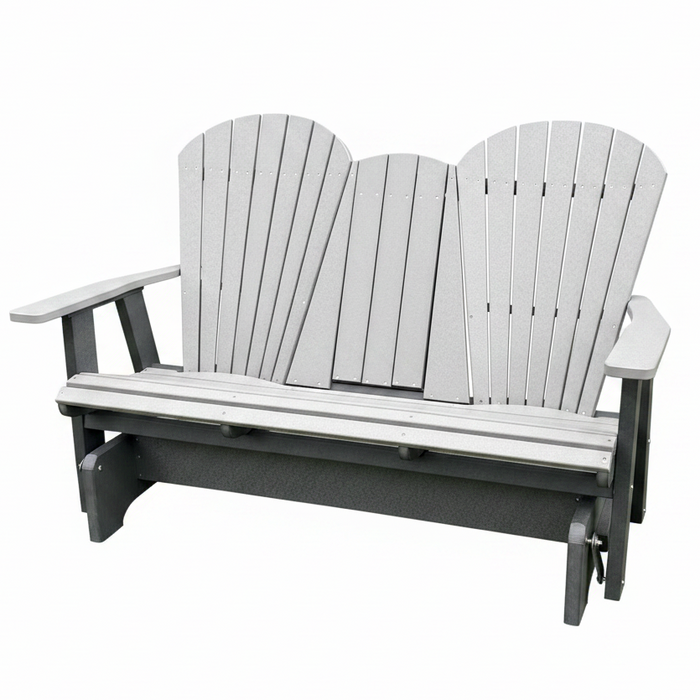 Amish Superior Adirondack 5' Glider With Cupholder - Tangent Poly - Light Gray on Dark Gray - Center Seat Up
