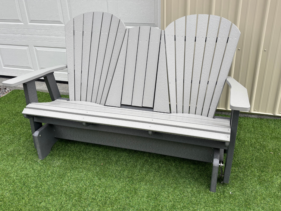 Amish Superior Adirondack 5' Glider With Cupholder - Tangent Poly - Light Gray on Dark Gray - Center Seat Up