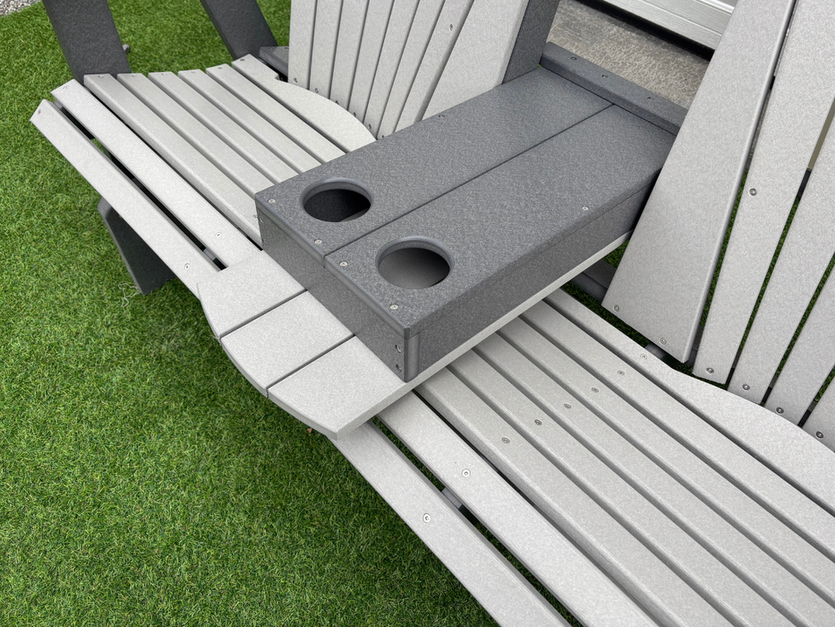 Amish Superior Adirondack 5' Glider With Cupholder - Tangent Poly - Light Gray on Dark Gray - Cupholder Detailed Close Up