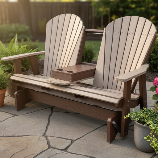 Amish Superior Adirondack 5' Glider With Cupholder - Tangent Poly - Weatherwood on Brown - Folded Down