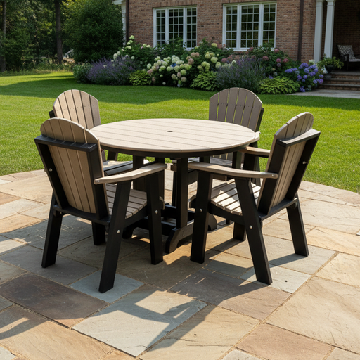 Amish Superior Adirondack Dining Set 48" Round - Weatherwood on Black - In-Stock 3