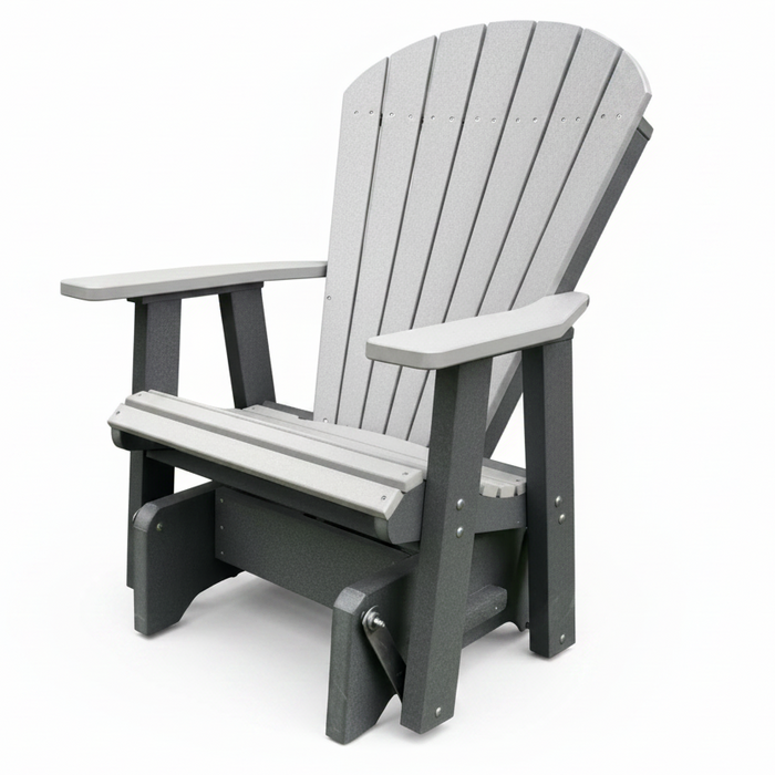 Amish Superior Adirondack Glider - HDPE Amish Poly Glider - Tangent Poly - Polywood Glider - Light Gray on Black