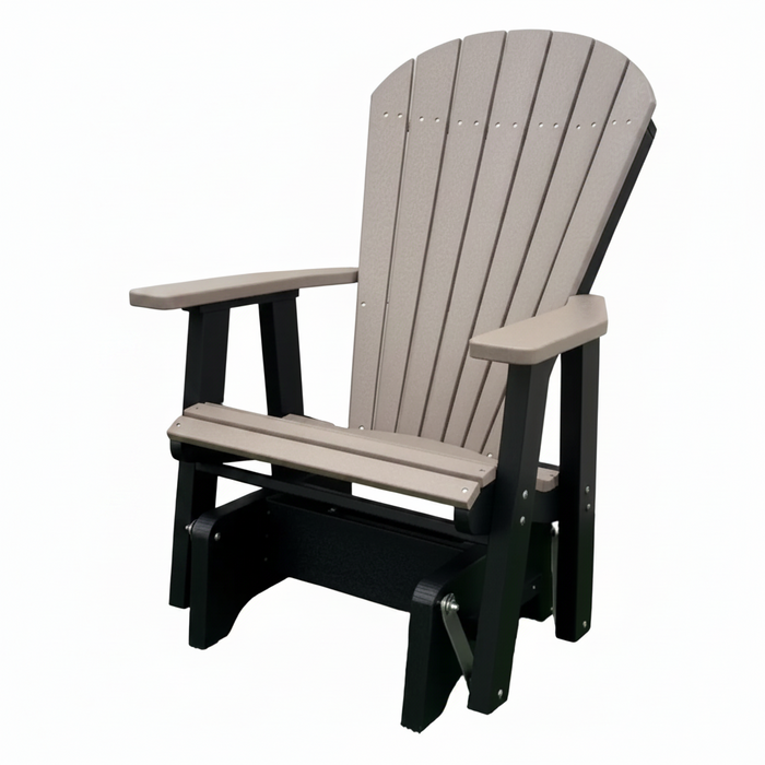 Amish Superior Adirondack Glider - HDPE Amish Poly Glider - Tangent Poly - Polywood Glider - Weatherwood on Black