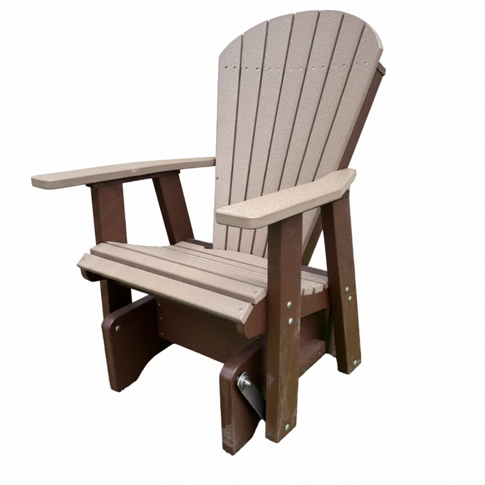 Amish Superior Adirondack Glider - HDPE Amish Poly Glider - Tangent Poly - Polywood Glider - Weatherwood on Brown