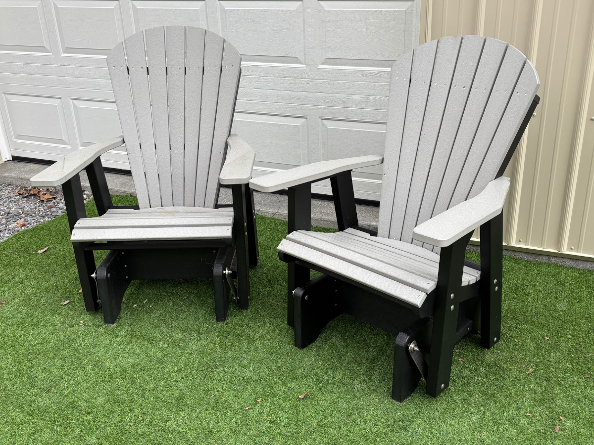 Amish Superior Adirondack Glider Set - Tangent Poly - Light Gray on Black
