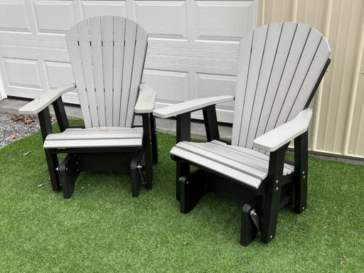 Amish Superior Adirondack Glider Set - Tangent Poly - Light Gray on Black