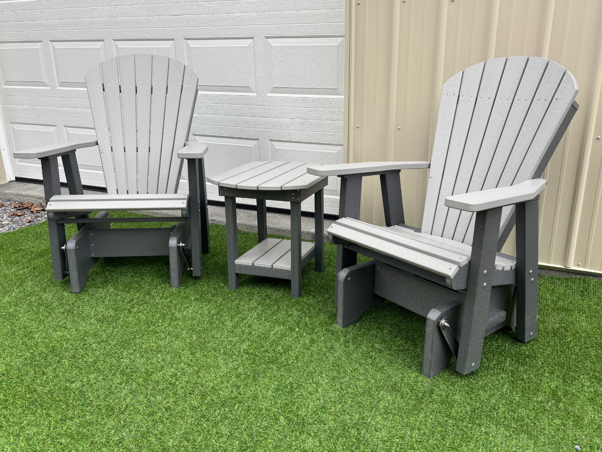 Amish Superior Adirondack Glider Set With End Table - Tangent Poly - Light Gray on Dark Gray
