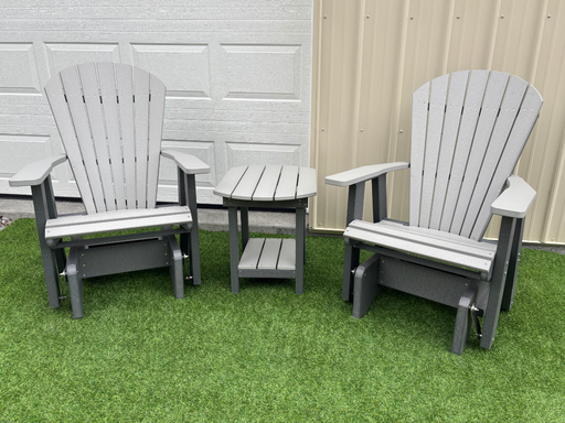 Amish Superior Adirondack Glider Set With End Table - Tangent Poly - Light Gray on Dark Gray 2