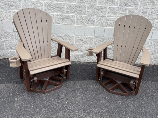 Amish Superior Adirondack Swivel Glider With Cupholders - Polywood Adirondack Swivel Gliders - Tangent Poly - Weatherwood on Brown 1