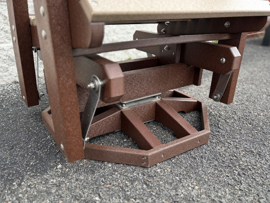 Amish Superior Adirondack Swivel Glider With Cupholders - Polywood Adirondack Swivel Gliders - Tangent Poly - Weatherwood on Brown 2