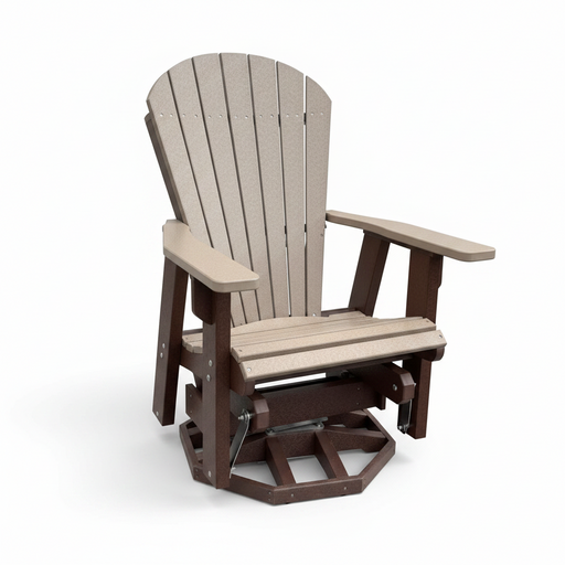 Amish Superior Adirondack Swivel Glider With Cupholders - Polywood Adirondack Swivel Gliders - Tangent Poly - Weatherwood on Brown 3