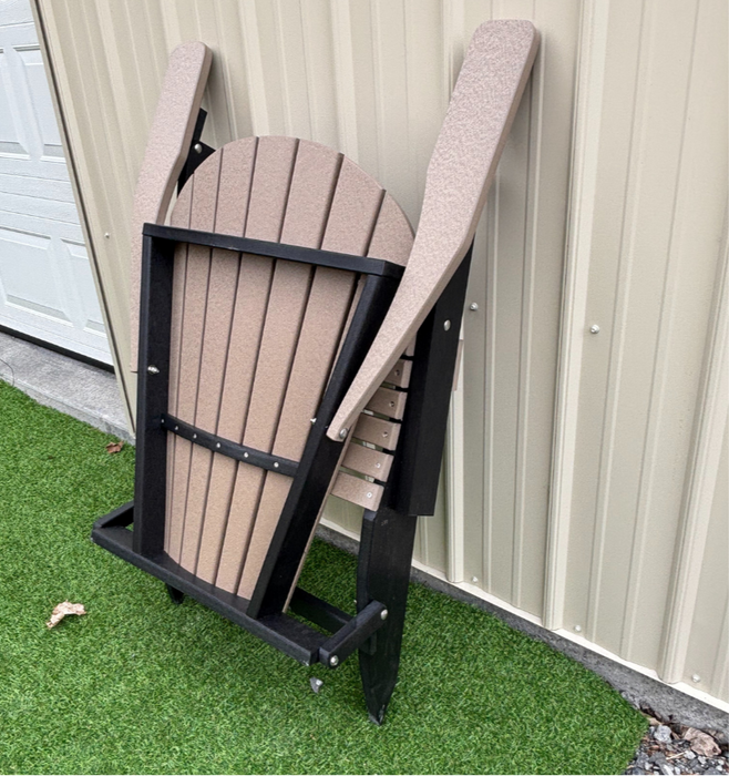 Amish Superior Folding Adirondack Chair - Tangent Poly - Weatherwood on Black - Folded Up Detail