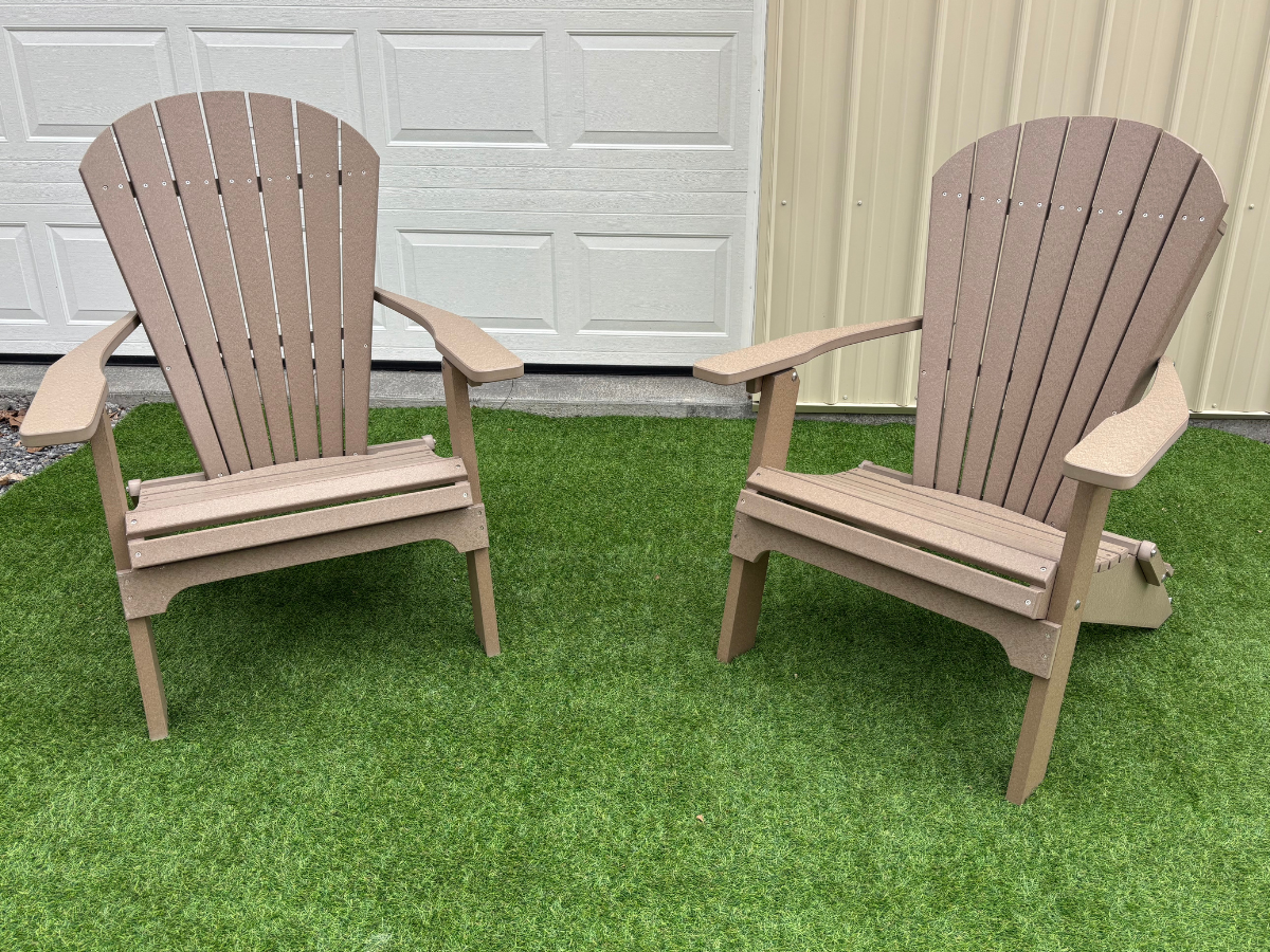 Amish Superior Folding Adirondack Chair Set - Tangent Poly - Weatherwood 