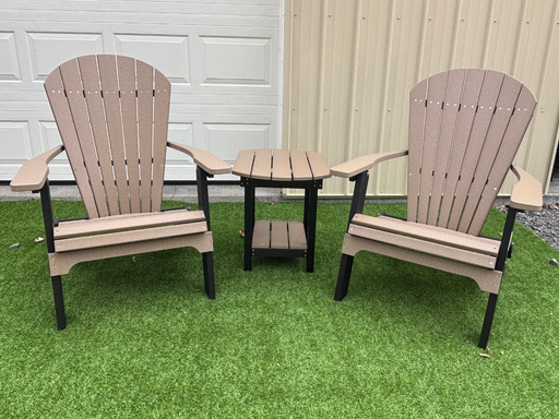 Amish Superior Folding Chair Set With End Table - Tangent Poly - Weatherwood on Black