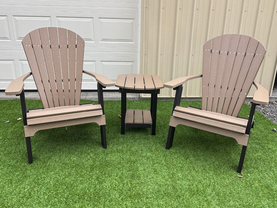 Amish Superior Folding Chair Set With End Table - Tangent Poly - Weatherwood on Black