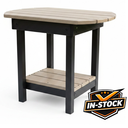 Amish_Superior_Oval_End_Table_ Weatherwood on Black - In-Stock - Amish Made HDPE Poly End Table