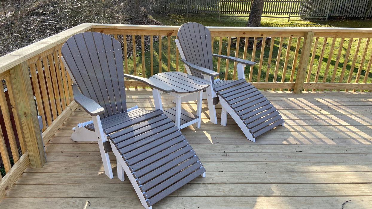 Amish Superior Poly Folding Adirondack Chair - Weatherwood on White Poly - Hogback - Delivery Photo