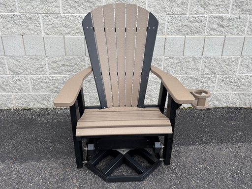 Amish Superior Swivel Adirondack Glider Set of 2 - Amish Polywood Adirondack Swivel Gliders With Cupholders - Tangent Poly - Weatherwood on Black 3