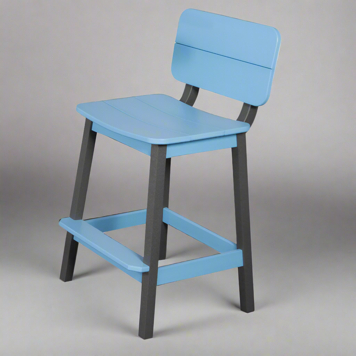 Amish Surf- Aira Counter Stool w/ back - Powder Blue on Black -Amish Made Poly Counter Stool