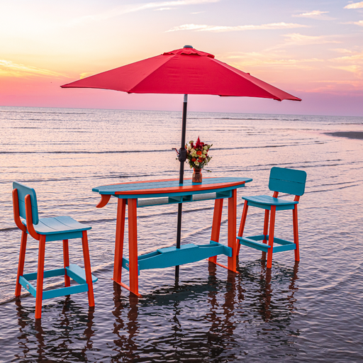 Amish Surf- Aira Counter Stool w/ back - Powder Blue on Cardinal Red -Amish Made Poly Counter Stool