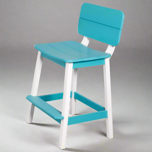 Amish Surf- Aira Counter Stool w/ back - Aruba Blue on Bright White -Amish Made Poly Counter Stool