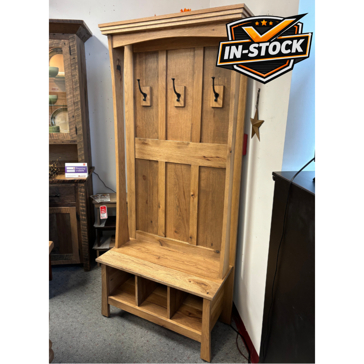Amish Tacoma 36" Hall Seat - Rustic Hickory - In-Stock