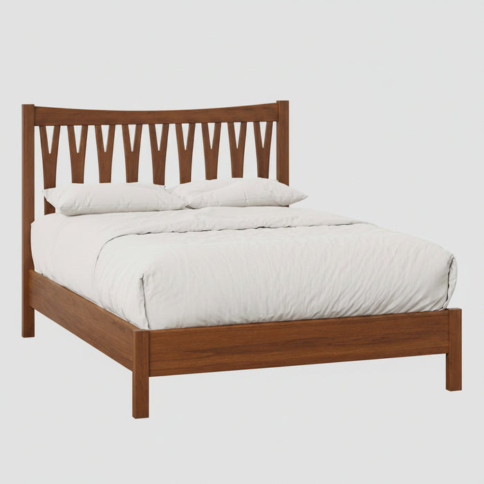 Amish Wishbone Herringbone Slatted Mid Century Style Bed