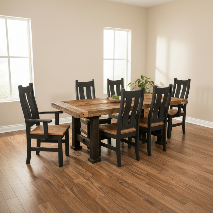 Amish Timberland 2-Toned Farmhouse Reclaimed Barnwood Dining Set Natural Black Colors