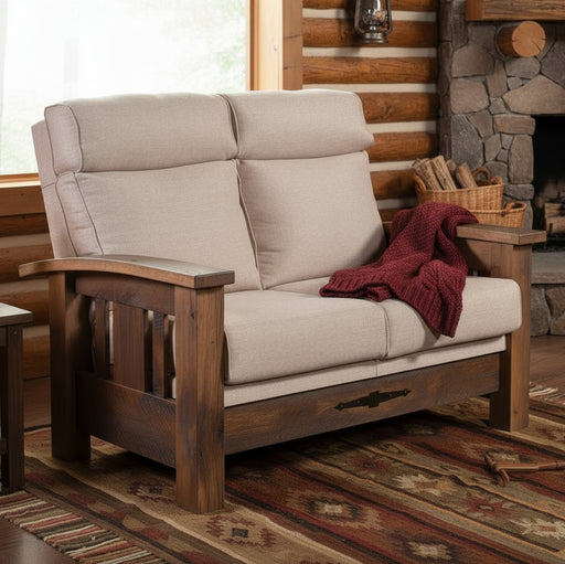 Amish Tiverton Reclaimed Barnwood Love Seat - Genuine Reclaimed Barnwood - Quality Fabrications - Commercial Photo