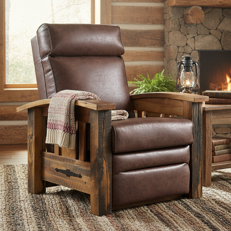 Amish Tiverton Reclaimed Barnwood Recliner  - Genuine Reclaimed Barnwood - Quality Fabrications - Commercial Photo