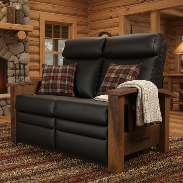 Amish Tiverton Reclaimed Barnwood Recliner Love Seat - Genuine Reclaimed Barnwood - Quality Fabrications - Commercial Photo